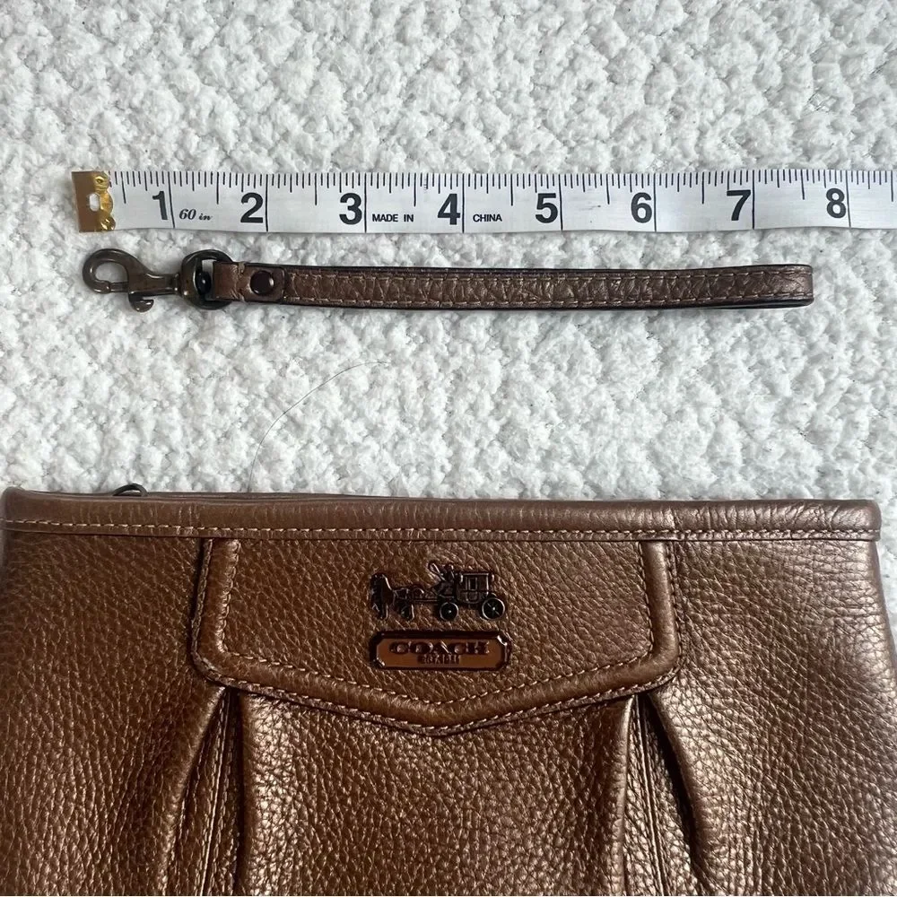 Coach Metallic Pebbled Bronze Pleated Coach Glam Wristlet Clutch Purse #43225
